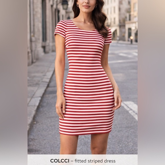 Colcci Dresses & Skirts - Colcci red and white striped bodycon dress size S short sleeve